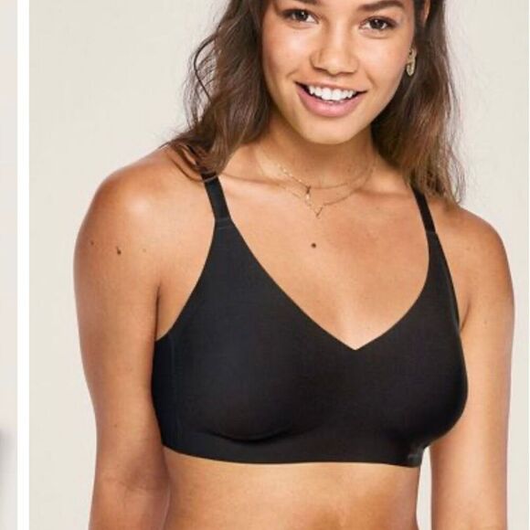 PINK Victoria's Secret Loungin V-Neck Small Black Bra Bralette - Picture 1 of 7